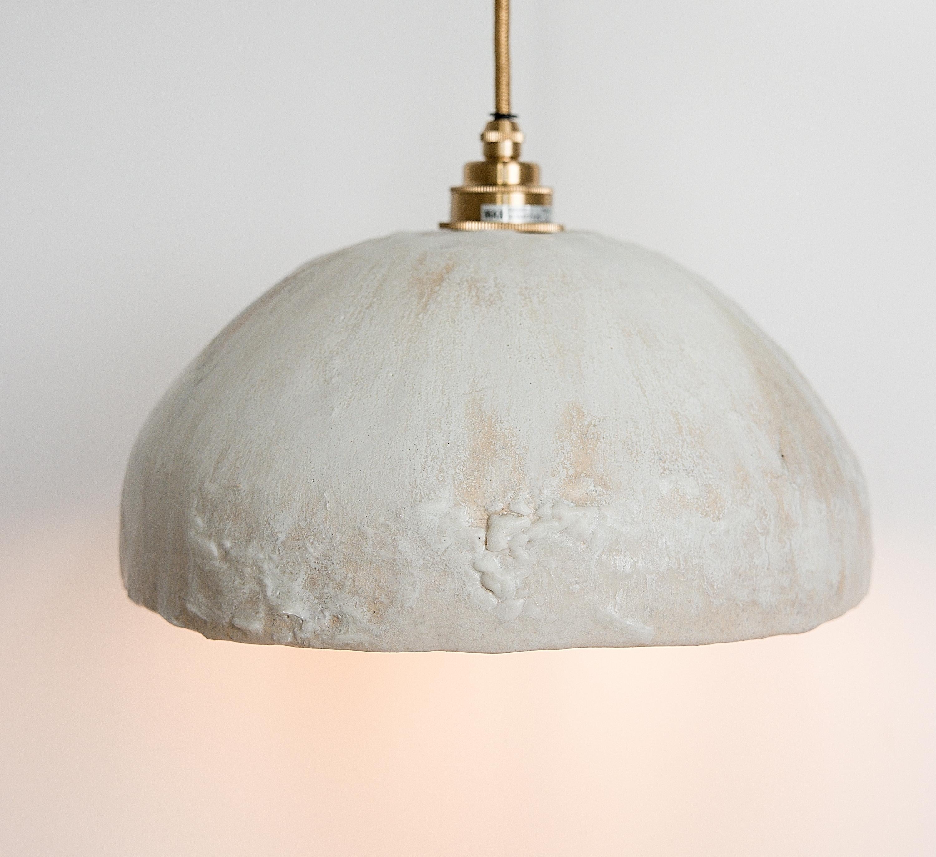 Contemporary Handmade Clay Dome Pendant Light One of a kind- matching pair available For Sale