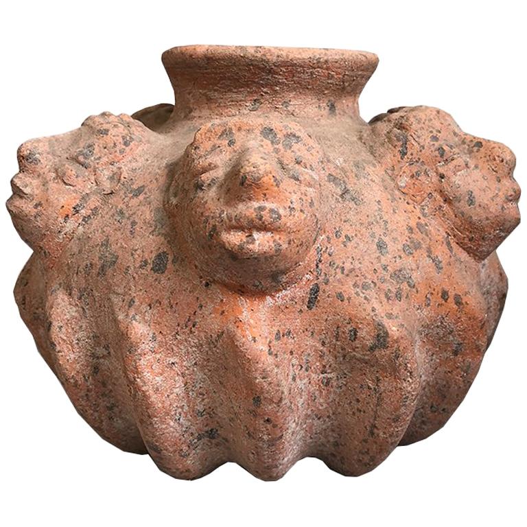 Handmade Clay Pot Or Vase With Perpetual Faces Or Heads Pre