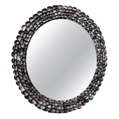Handmade Coastal Mussel & Cowrie Shell Layered Round Mirror