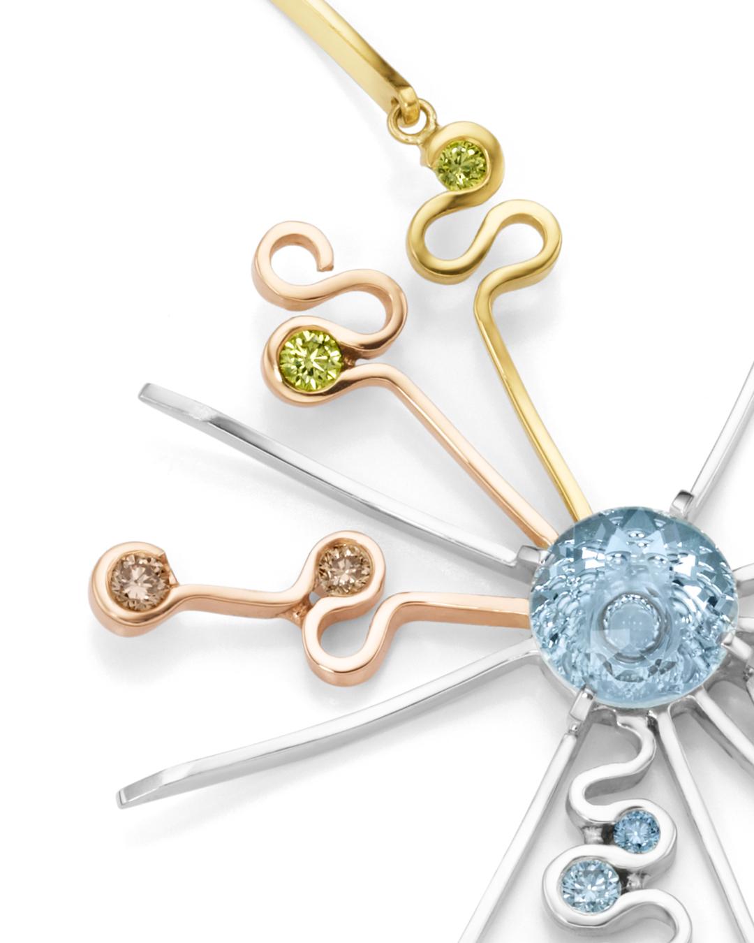 Taglio misto Brillianti colorati fatti a mano in oro Collier Stirling Silver A. Silver in vendita