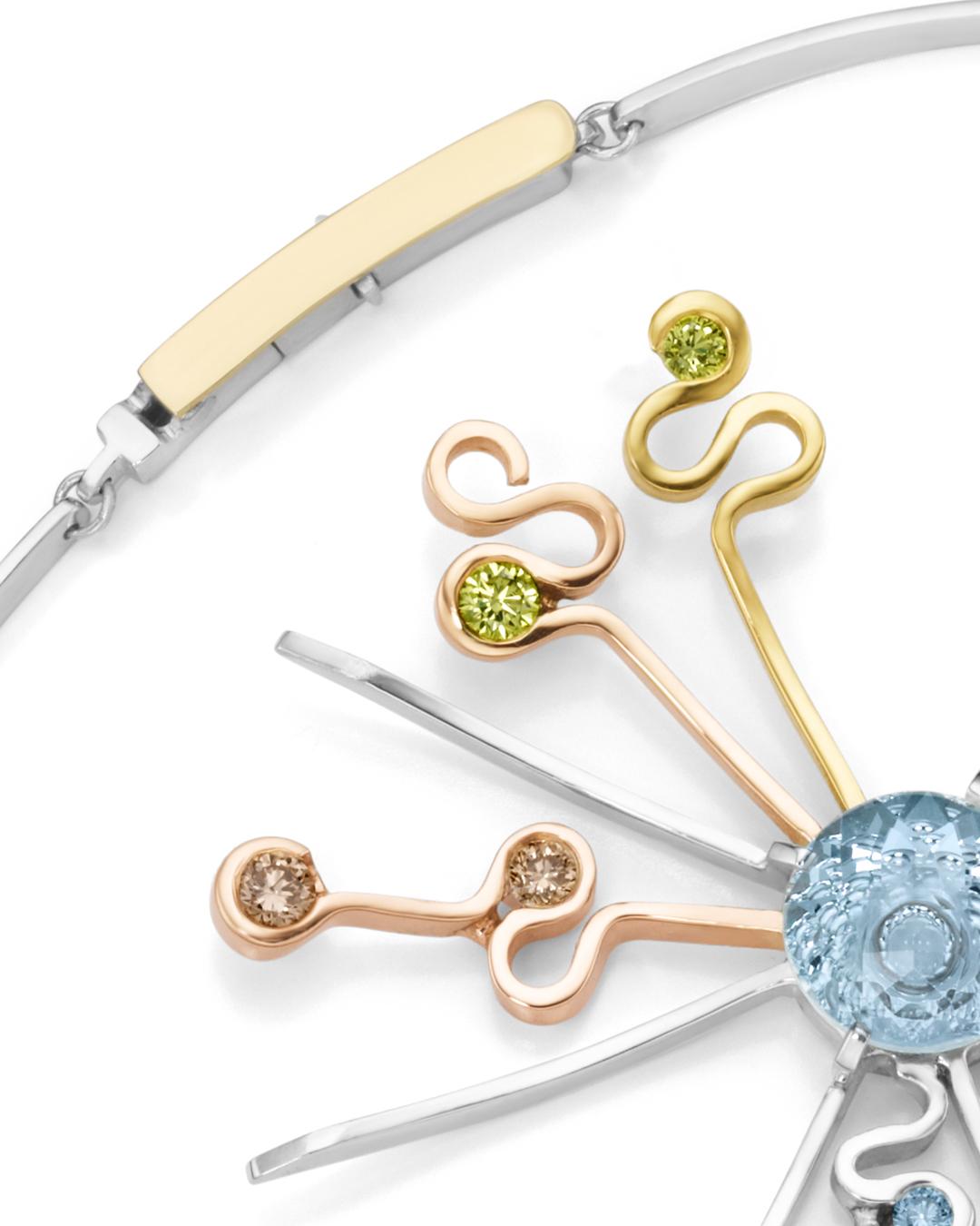 Brillianti colorati fatti a mano in oro Collier Stirling Silver A. Silver In condizioni Nuovo in vendita a Loßburg, DE