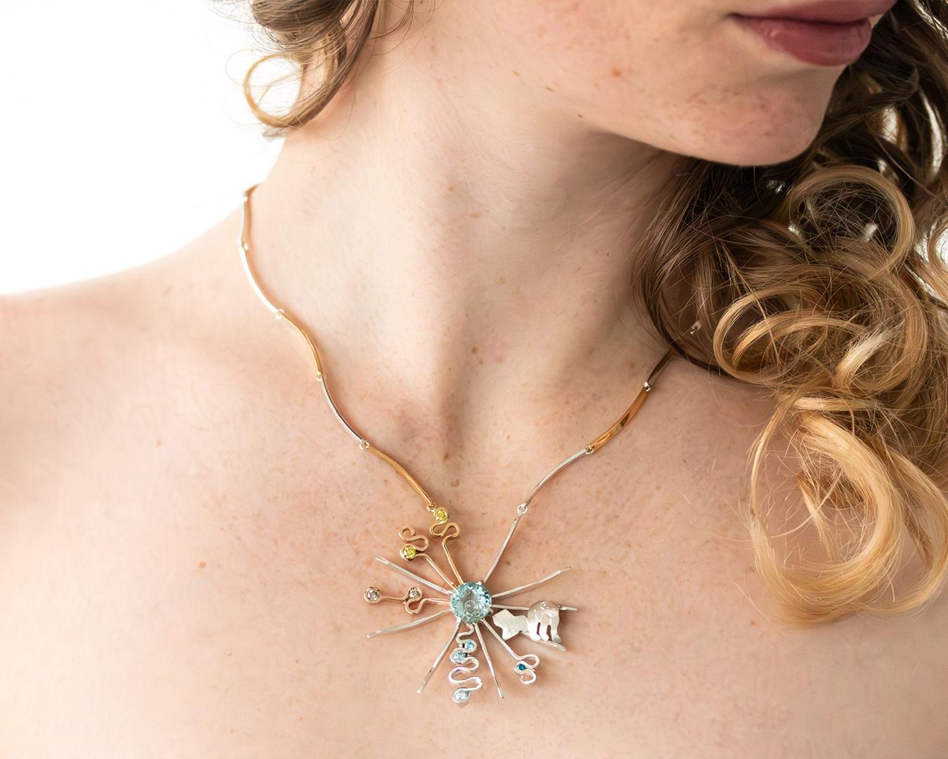 Donna Brillianti colorati fatti a mano in oro Collier Stirling Silver A. Silver in vendita