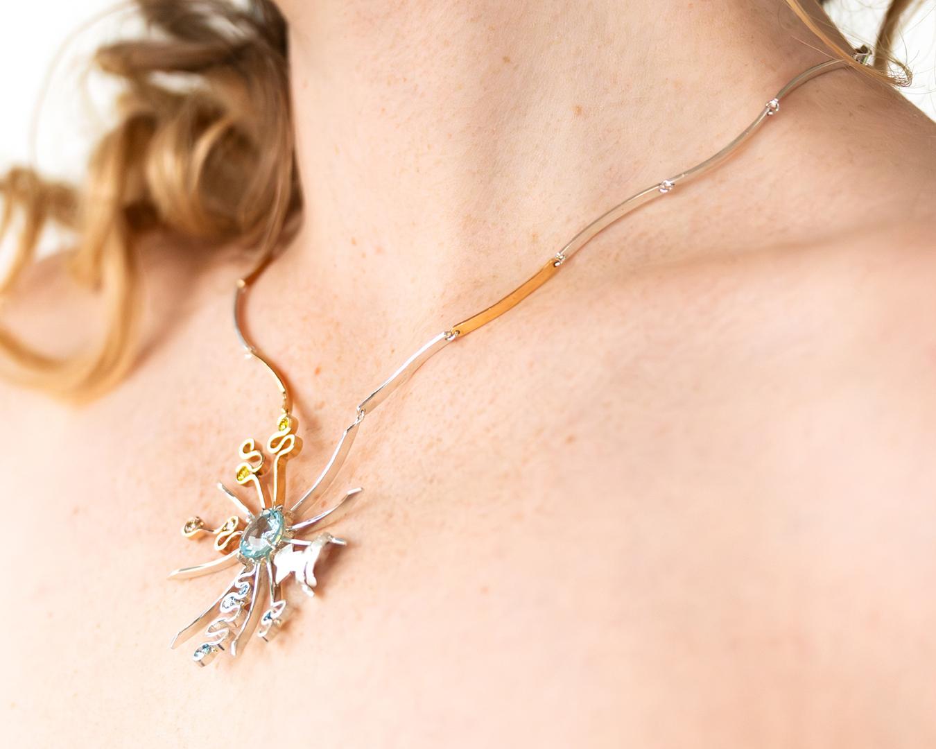 Brillianti colorati fatti a mano in oro Collier Stirling Silver A. Silver in vendita 2