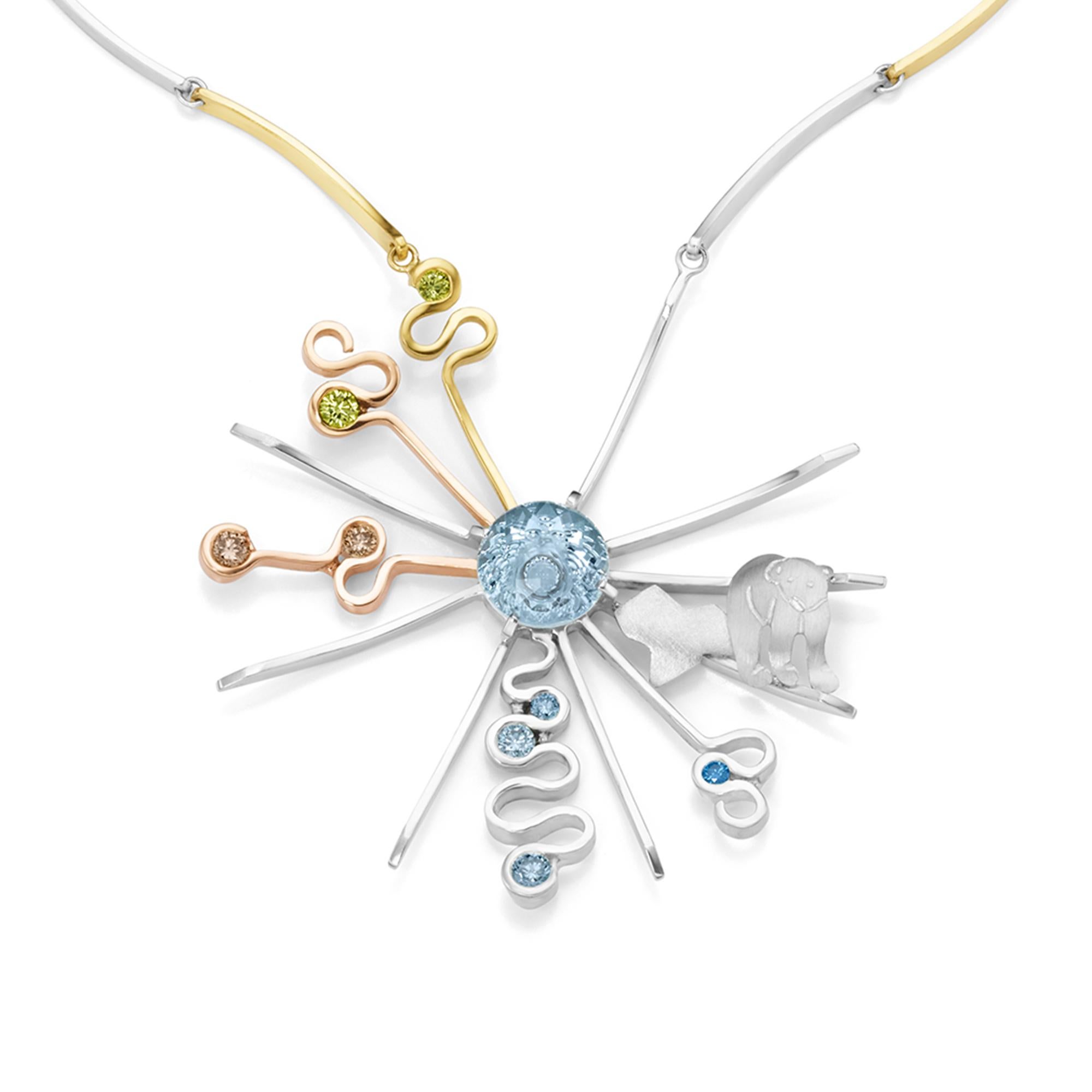 Brillianti colorati fatti a mano in oro Collier Stirling Silver A. Silver in vendita 3