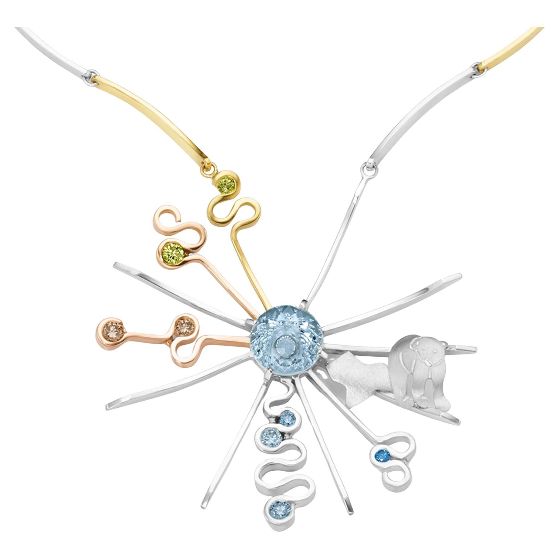 Brillianti colorati fatti a mano in oro Collier Stirling Silver A. Silver