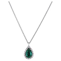Vintage Handmade Colombian Emerald White Gold Diamond Pendant Necklace