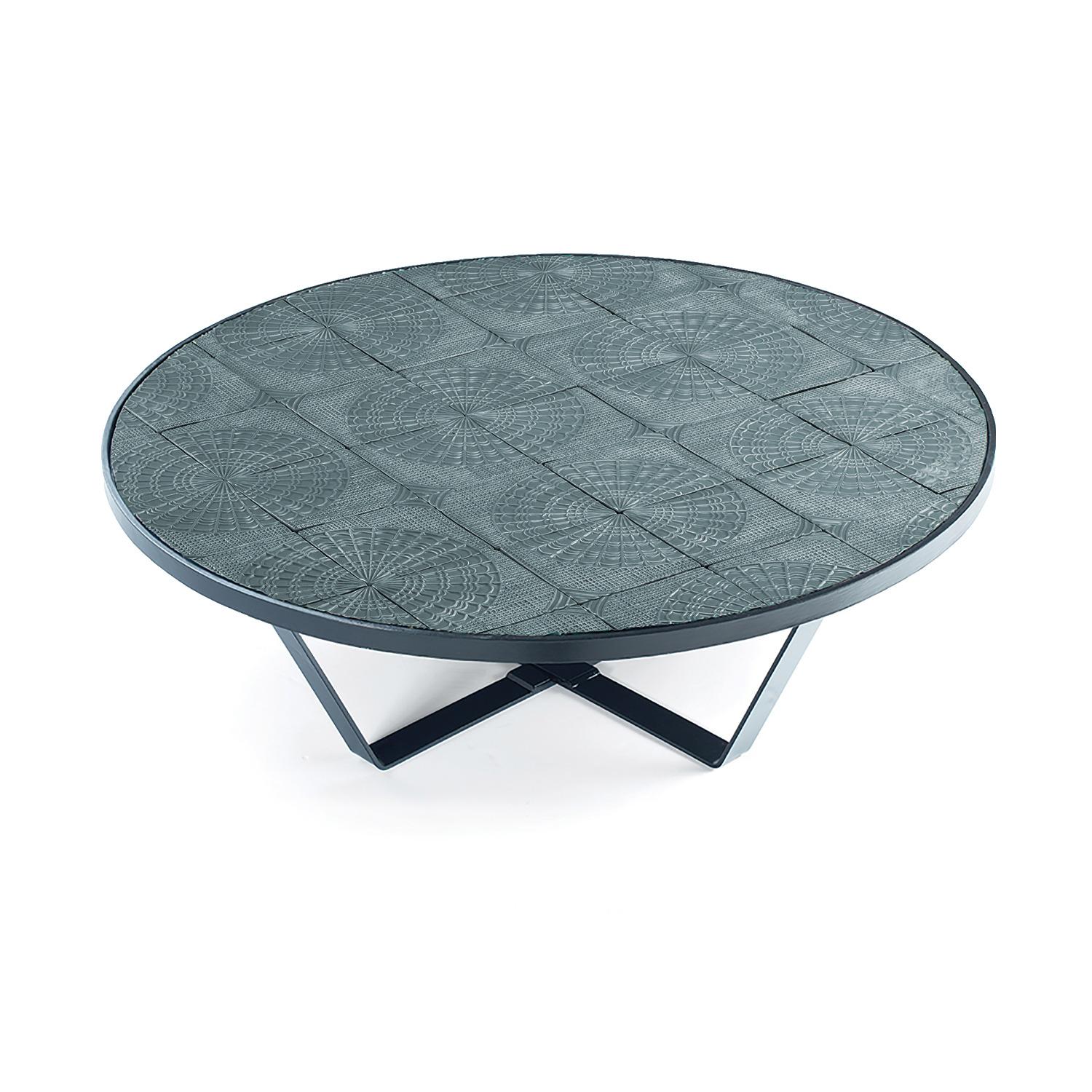 Portuguese Handmade Colorful Yellow Tiles Table top Round Centre Table Caldas for Outdoors For Sale