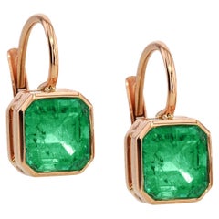 Handmade Columbian Emerald Cushion Cut Drop Earrings 18 Karat Rose Gold