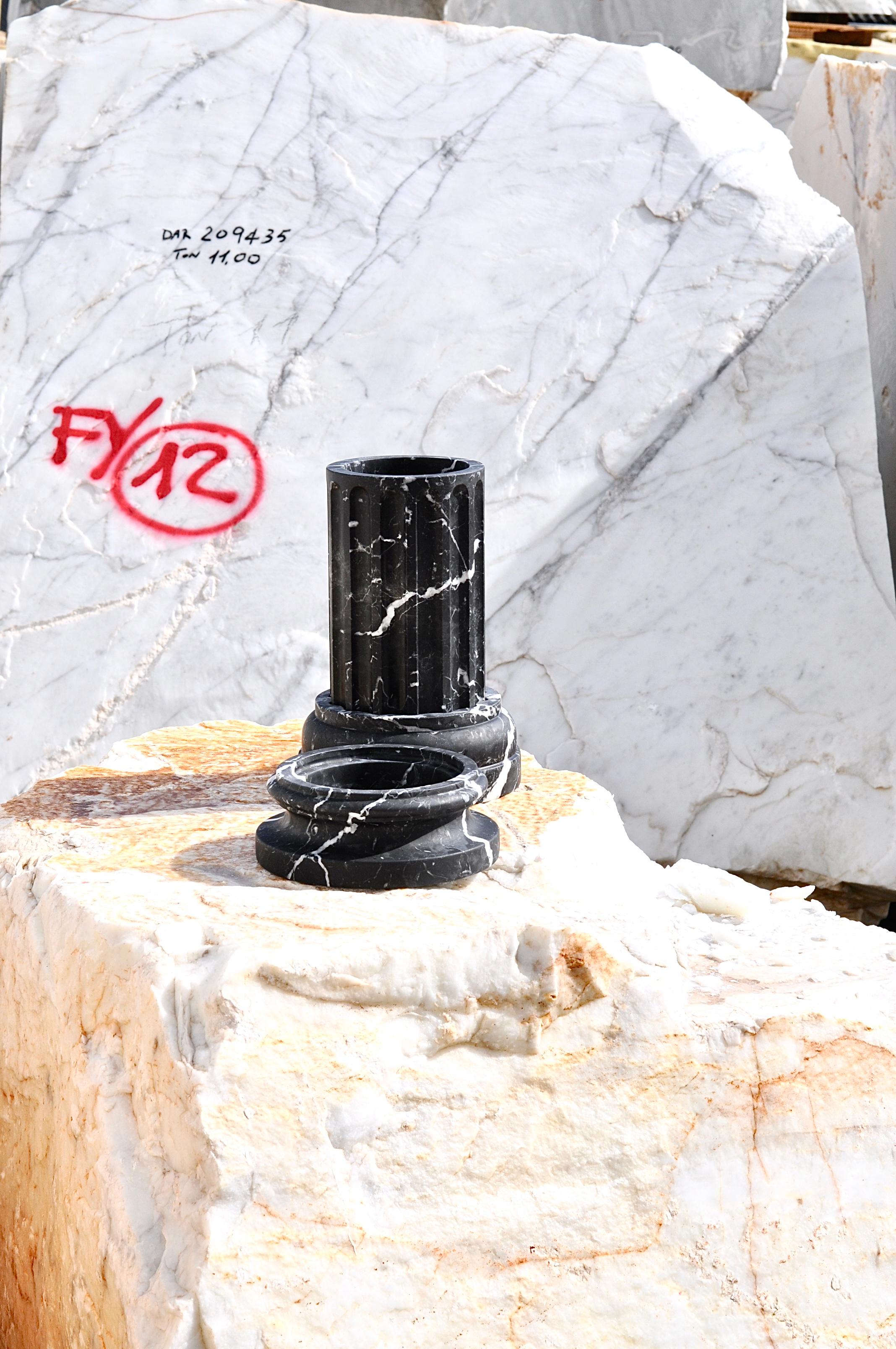 Handmade Column Vase POR in satin black Marquina marble (base) For Sale 10