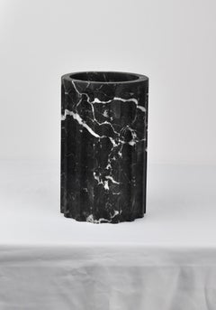 Handmade Column Vase POR in satin black Marquina marble (base)