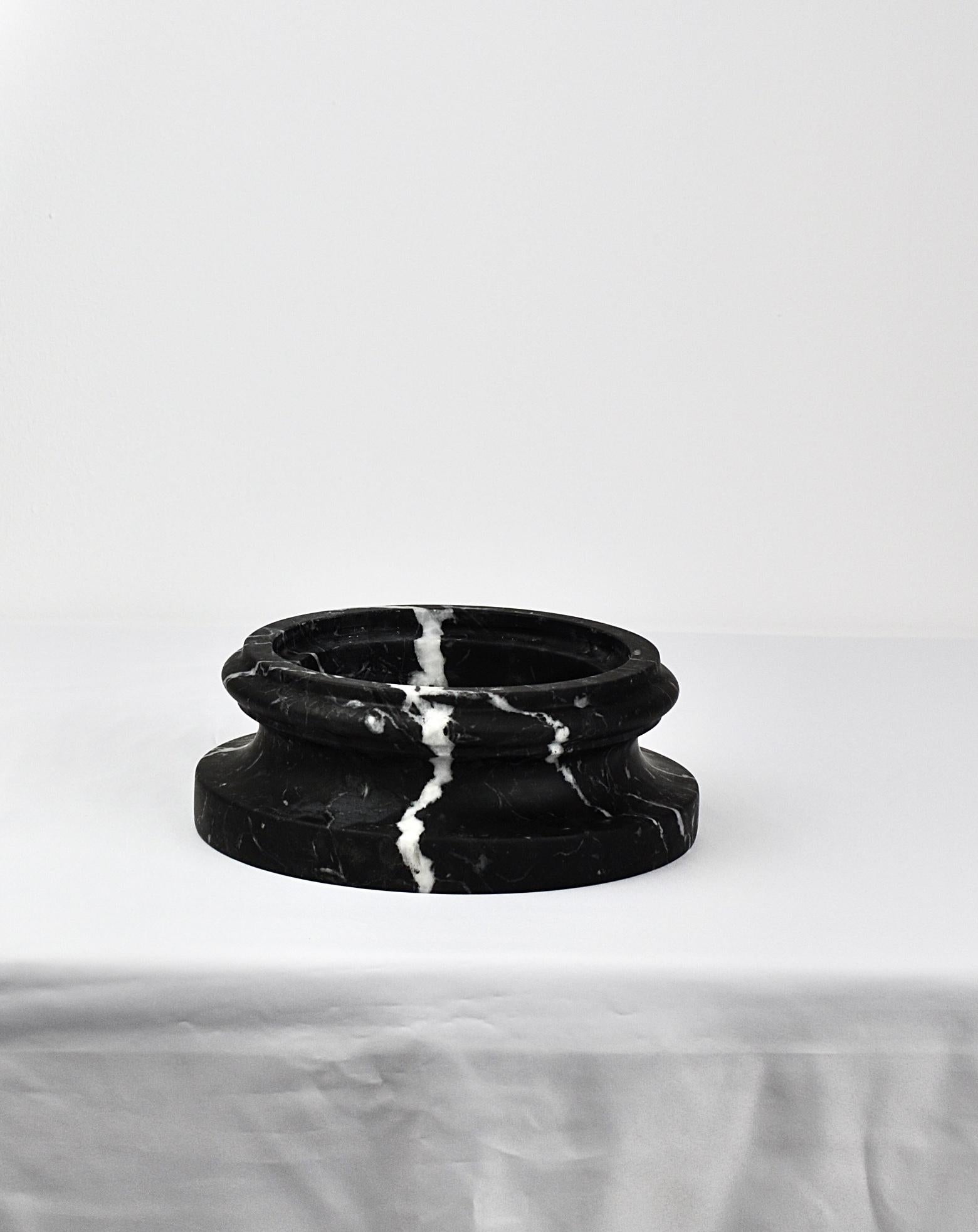 Italian Handmade Column Vase POR in satin black Marquina marble (base) For Sale