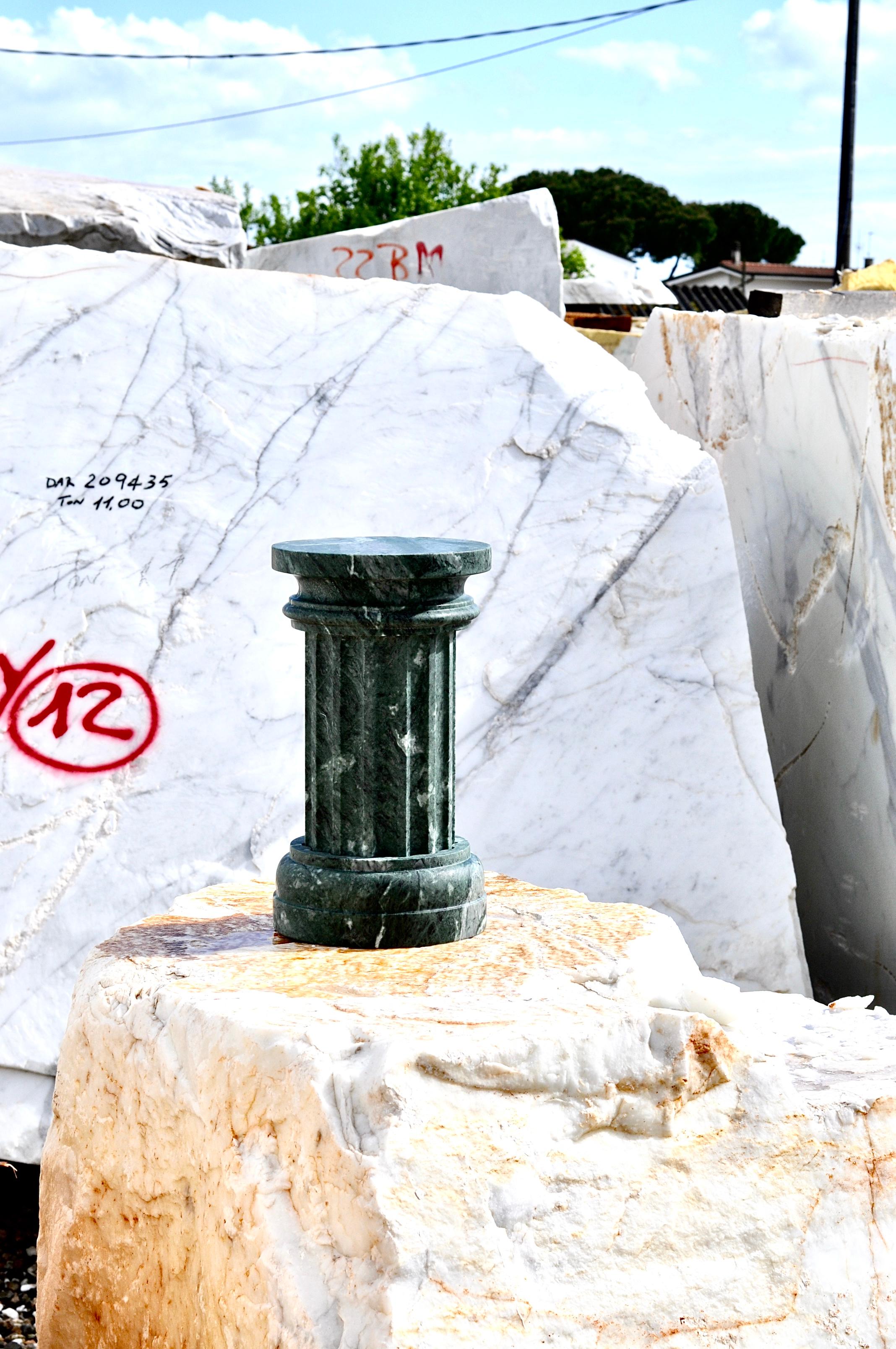 Handmade Column Vase POR in satin green Guatemala marble (base) For Sale 11