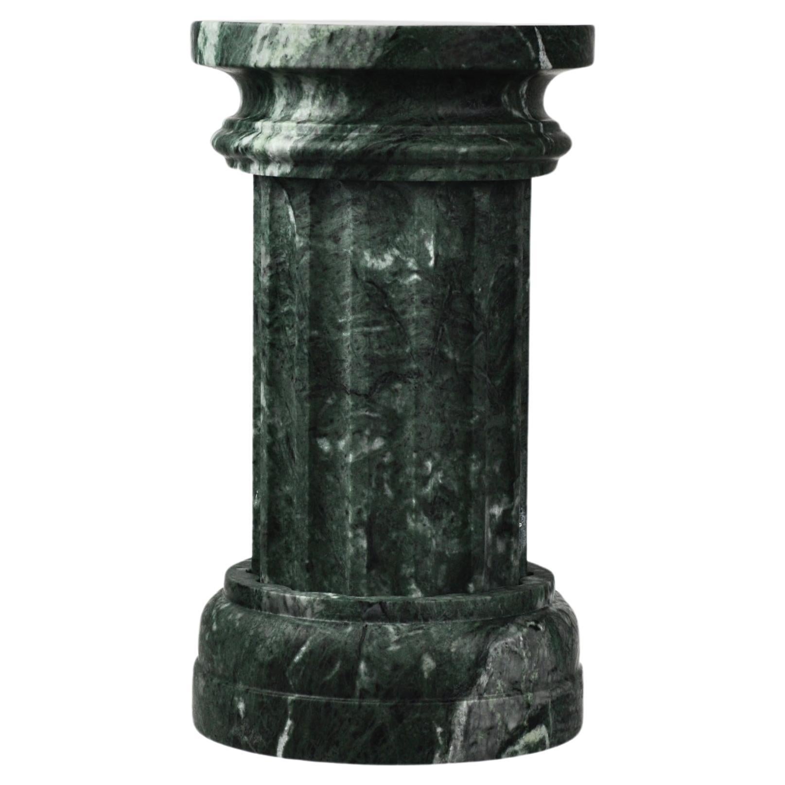 Hand-Crafted Handmade Column Vase POR in satin green Guatemala marble (base) For Sale