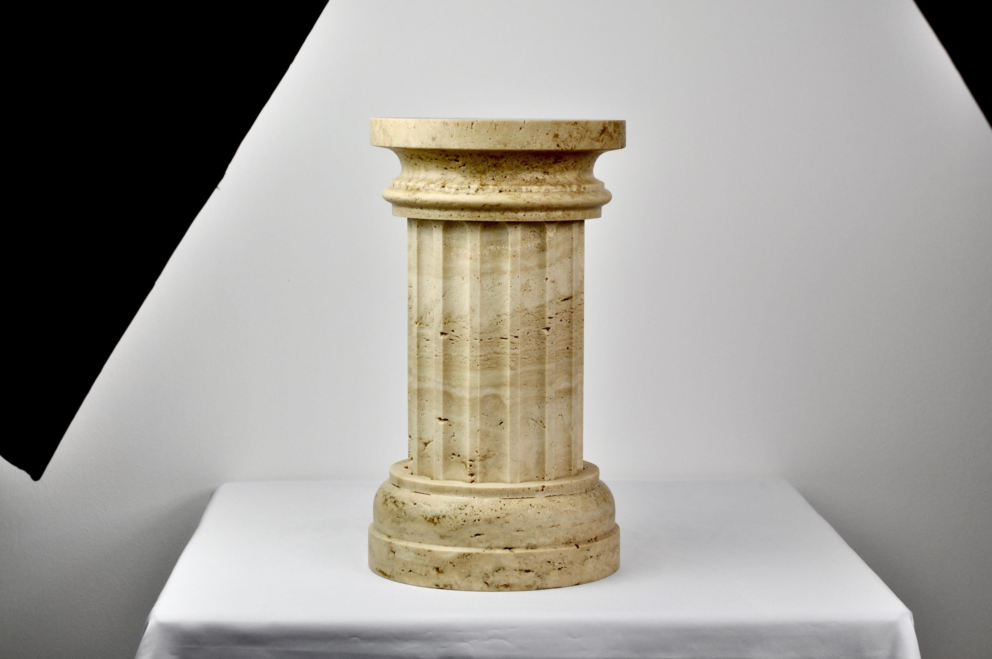 Hand-Crafted Handmade Column Vase POR in satin Travertino marble (base) For Sale