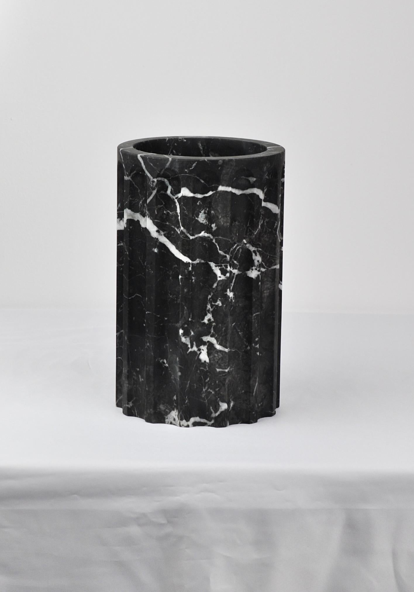 Italian Handmade Column Vase POR  TAN  TE in satin black Marquina marble For Sale