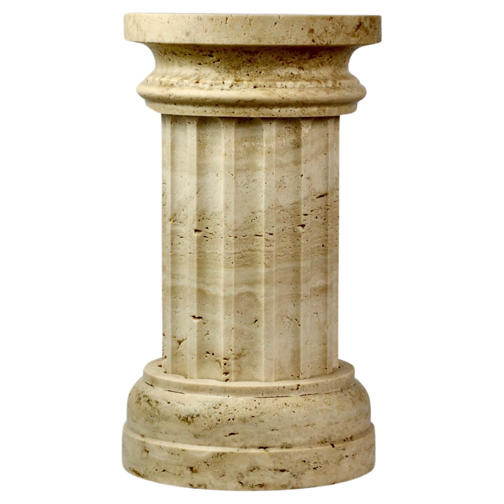 Handmade Column Vase POR  TAN  TE in satin Travertino marble For Sale