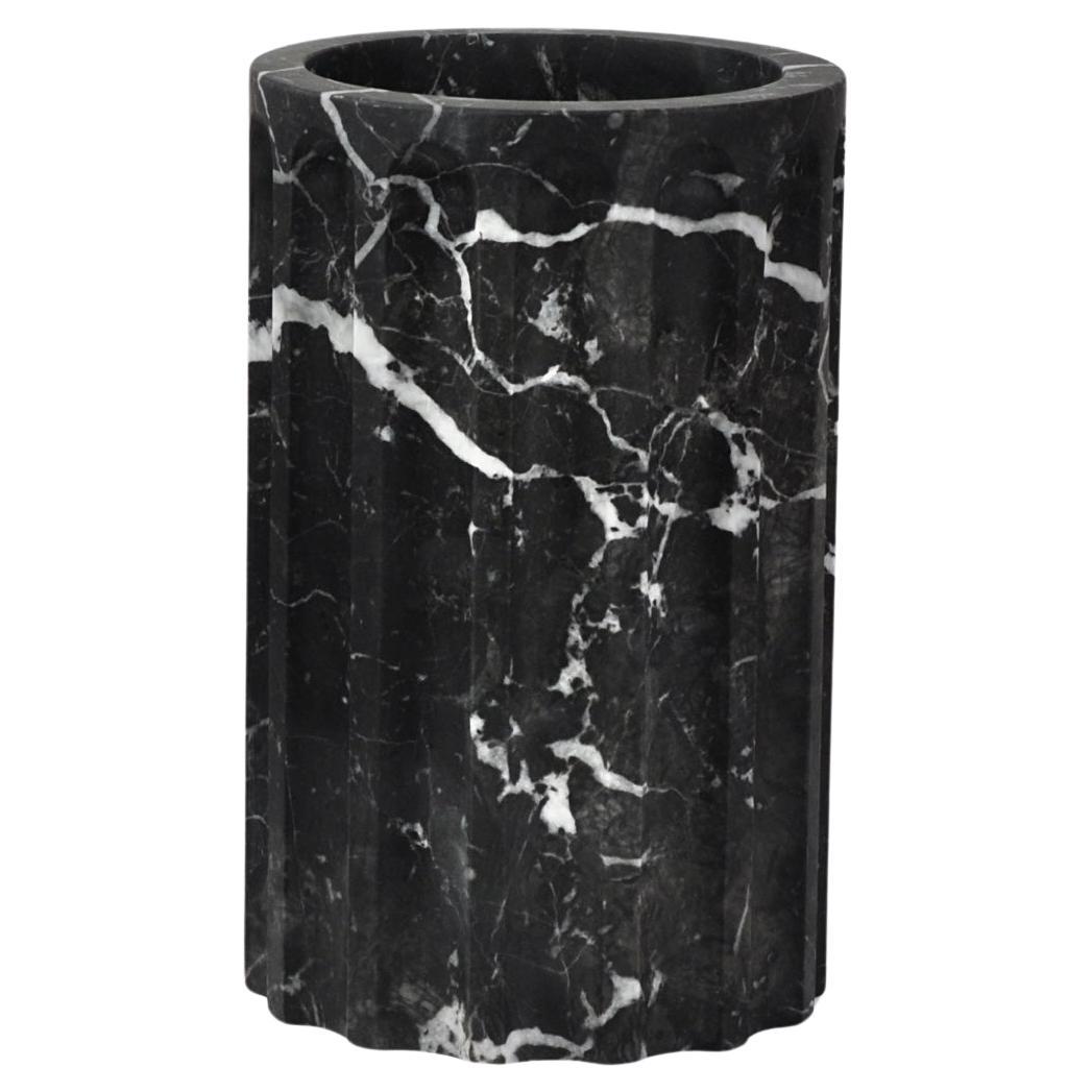 Handmade Column Vase TAN in satin black Marquina marble (middle part) For Sale