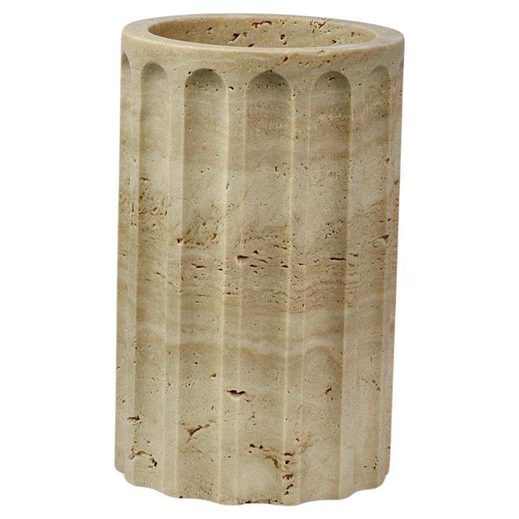 Handmade Column Vase TAN in satin Travertino marble (middle part) For Sale
