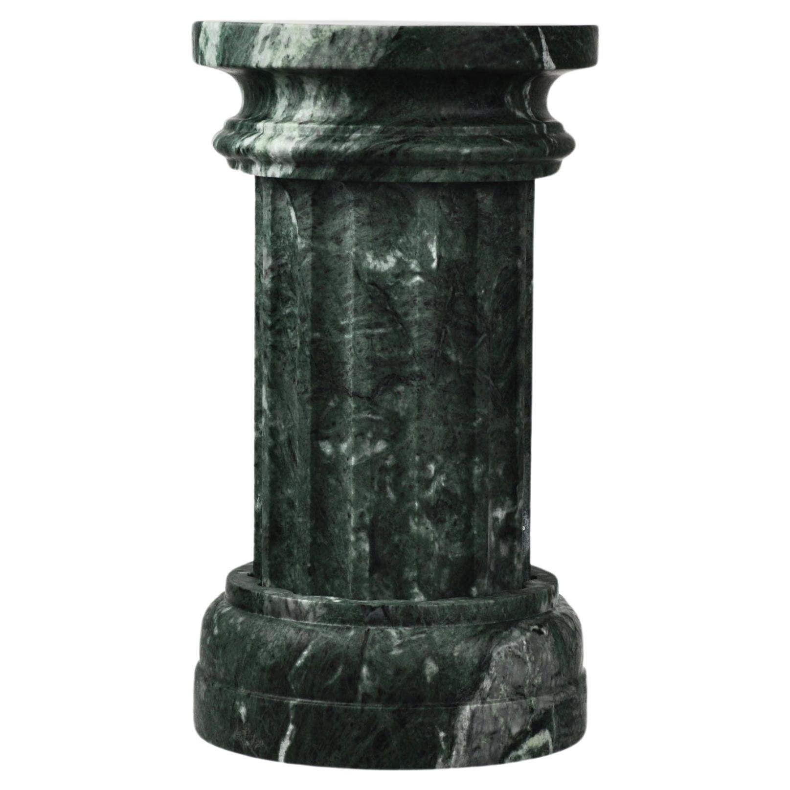 Hand-Crafted Handmade Column Vase TE in satin green Guatemala marble (top) For Sale