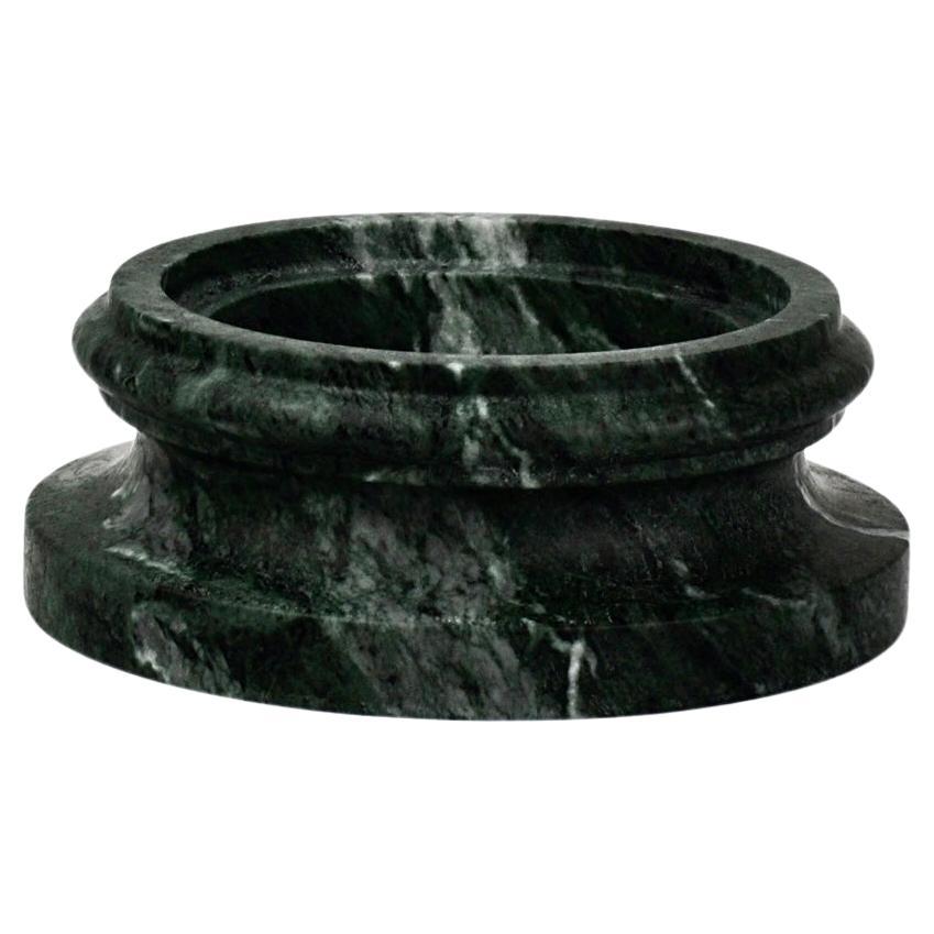 Handmade Column Vase TE in satin green Guatemala marble (top) For Sale