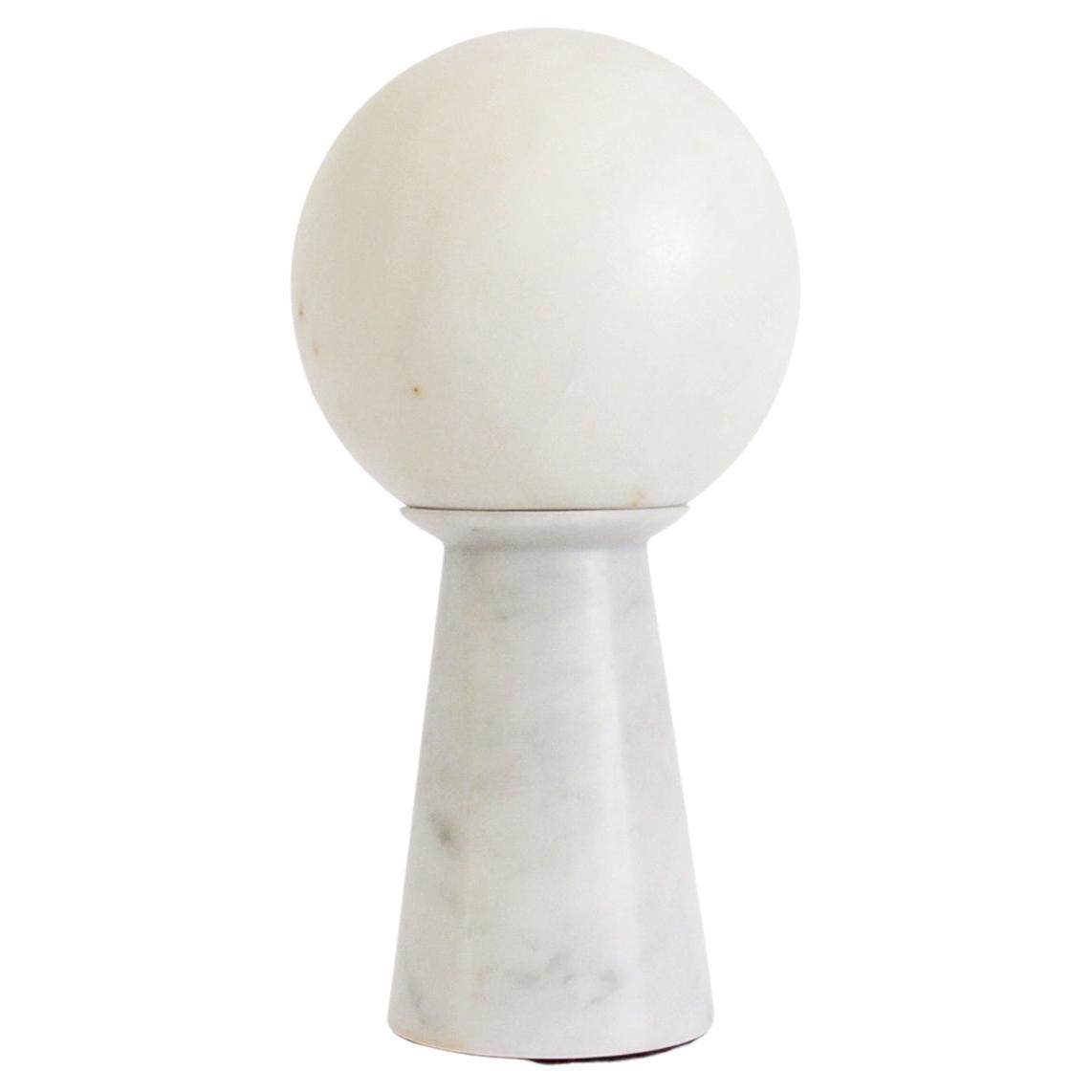 Handmade Conical Lamp with Sphere in White Carrara Marble For Sale