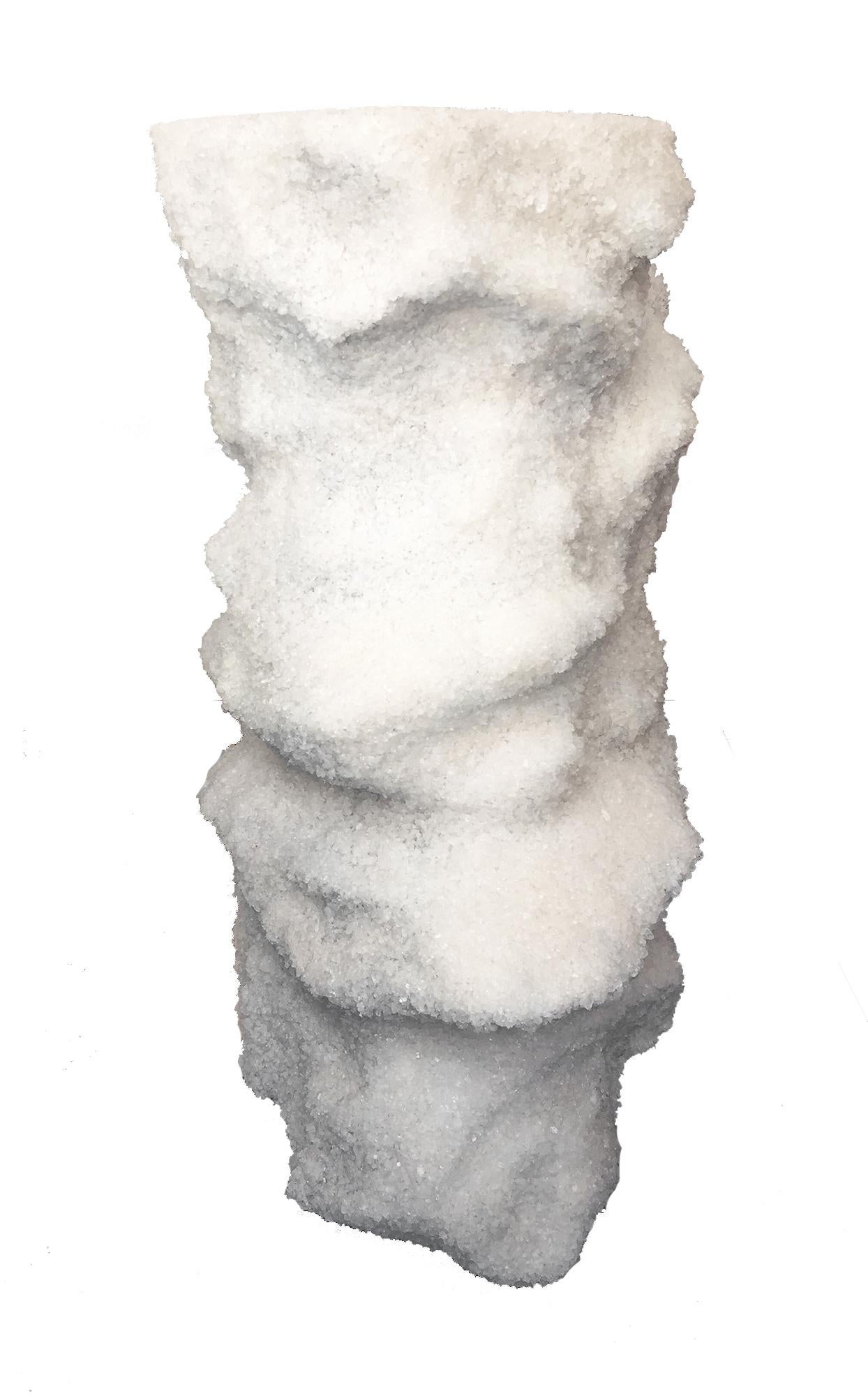 Handgefertigte Konsole aus weißem Salz und Glasplatte im Angebot 1