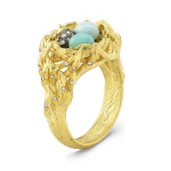 Handmade Contemporary 18K-Yellow Gold, Diamond & Enamel 'Robin's Bird Nest Ring