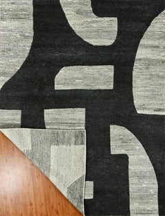 Handmade Contemporary Abstract Wool Rug Charcoal & Grey Sculpted High-Low Design