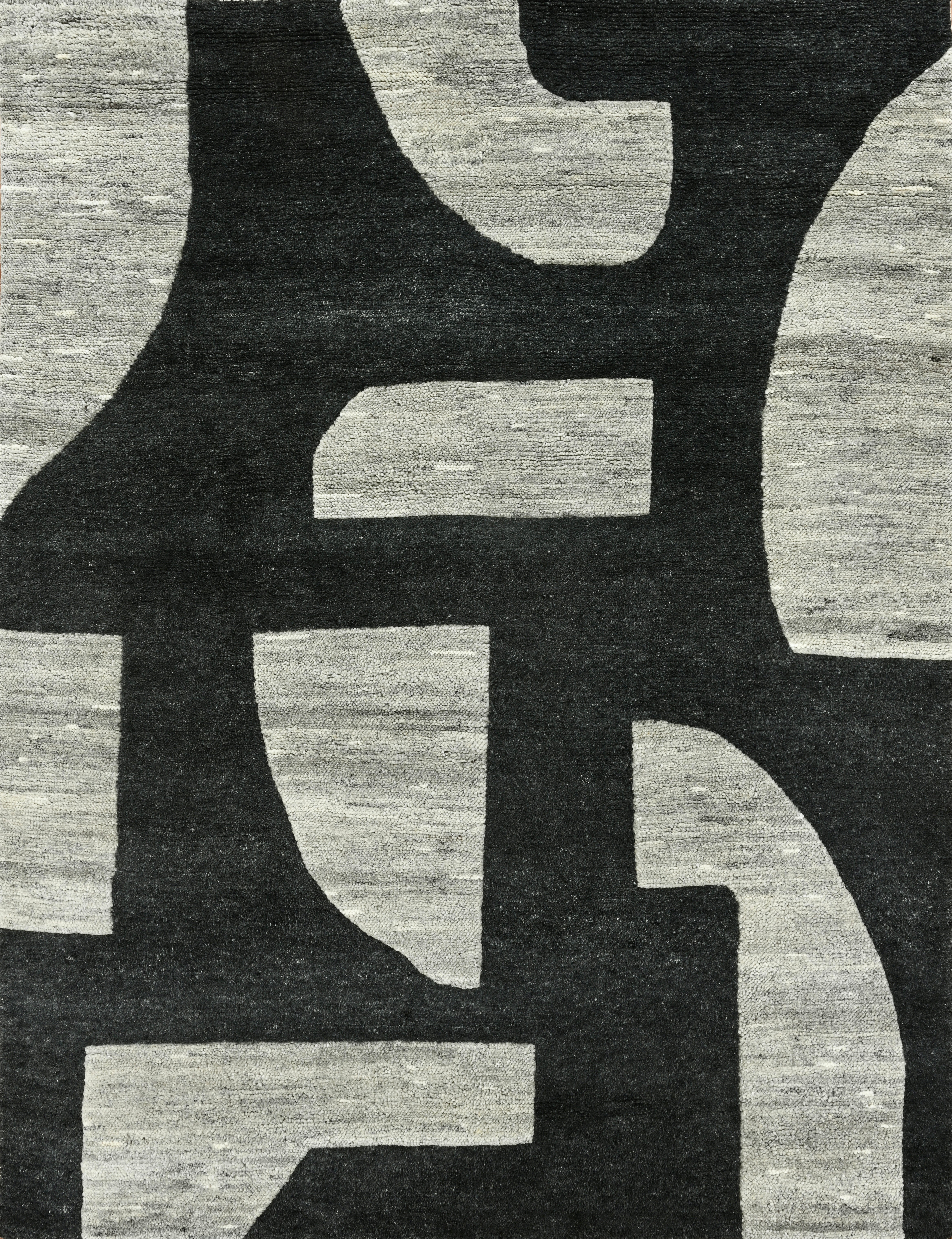 Handmade Contemporary Abstract Wool Rug Charcoal & Grey Sculpted High-Low Design