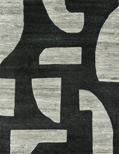 Handmade Contemporary Abstract Wool Rug Charcoal & Grey Sculpted High-Low Design