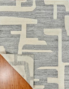 Handmade Contemporary Abstract Wool Rug Grey & Ivory Sculpted High-Low Design