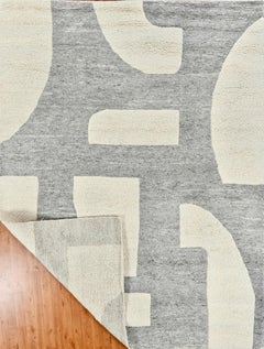 Handmade Contemporary Abstract Wool Rug Grey & Ivory Sculpted High-Low Texture