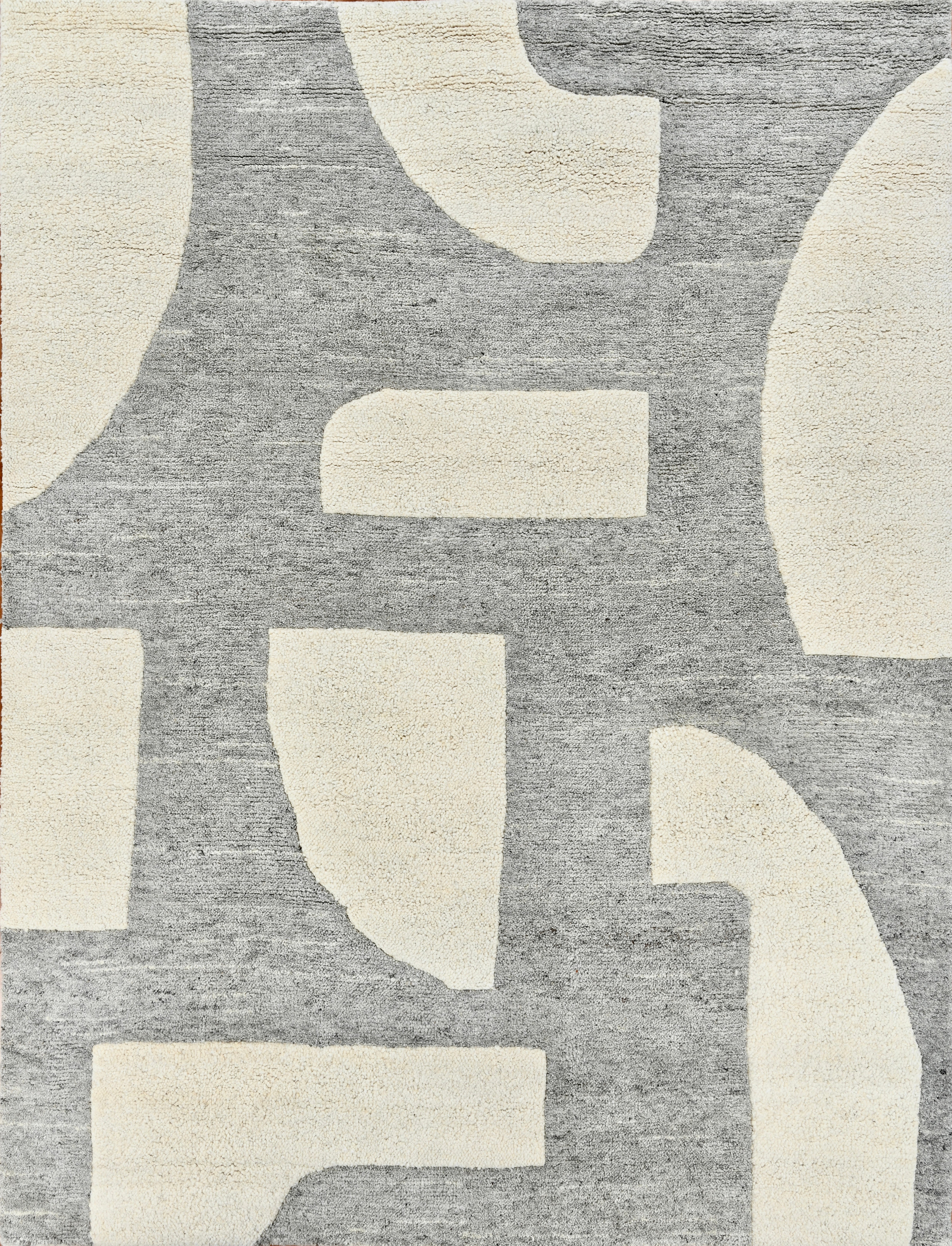 Handmade Contemporary Abstract Wool Rug Grey & Ivory Sculpted High-Low Texture