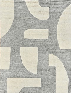 Handmade Contemporary Abstract Wool Rug Grey & Ivory Sculpted High-Low Texture