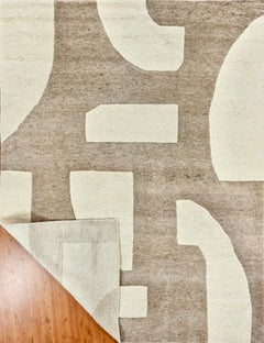 Handmade Contemporary Abstract Wool Rug in Camel & Ivory Sculpted Modern Design