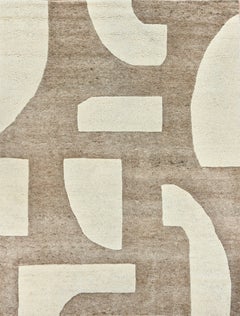 Handmade Contemporary Abstract Wool Rug in Camel & Ivory Sculpted Modern Design