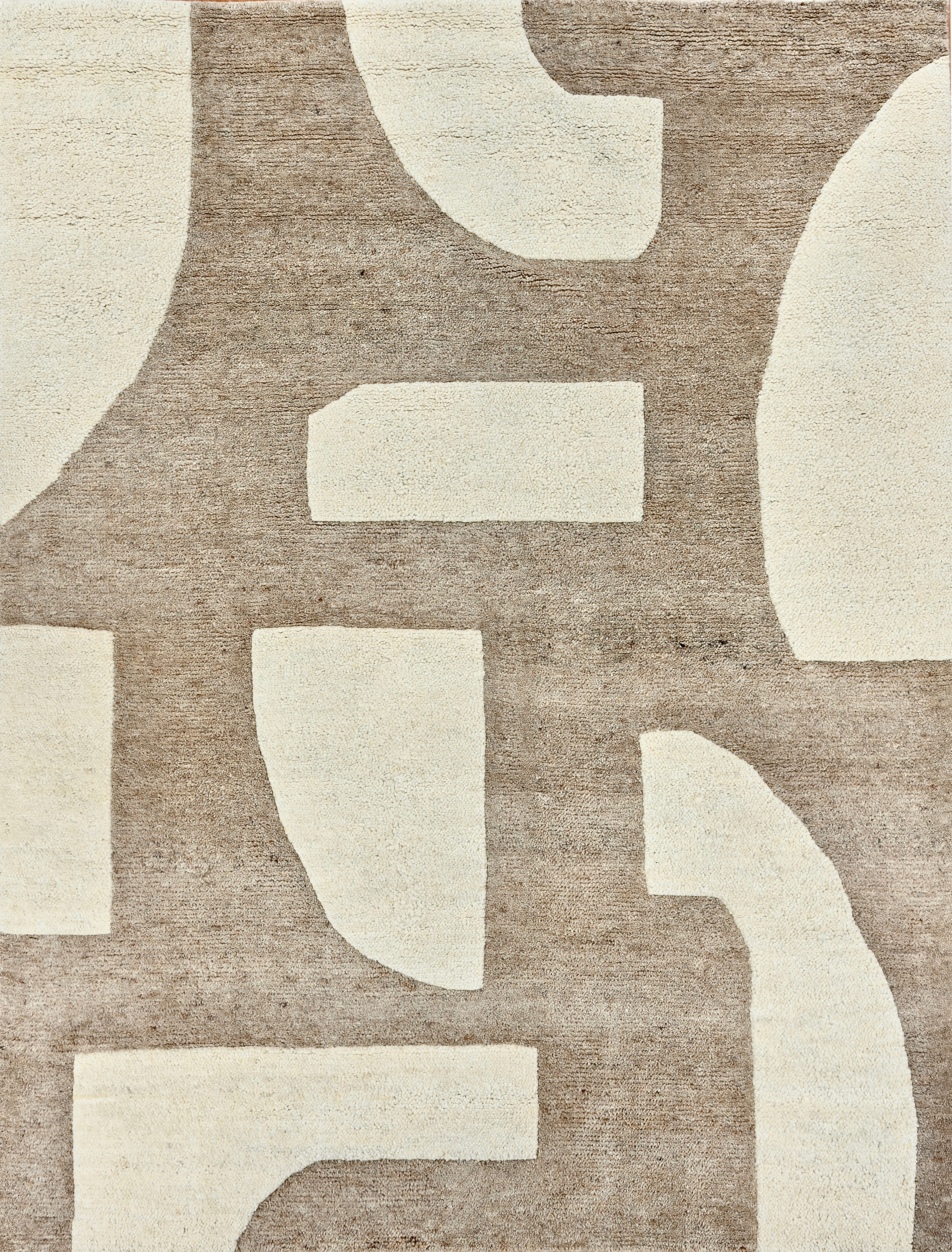 Handmade Contemporary Abstract Wool Rug in Camel & Ivory Sculpted Modern Design