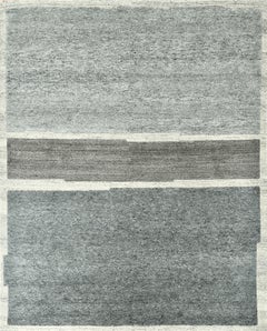 Handmade Contemporary Abstract Wool Rug in Grey & Ivory, Minimalist Panel Design