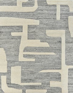Handmade Contemporary Abstract Wool Rug in Grey & Ivory Sculpted High-Low Design