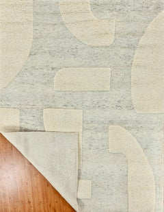 Handmade Contemporary Abstract Wool Rug Natural Beige & Ivory Sculpted Design