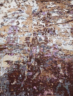 Handmade Contemporary Abstract Wool & Silk Rug in Brown, Lavender and Beige