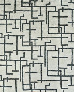 Handmade Contemporary Geometric Wool Rug Ivory & Charcoal, Modern Linear Design