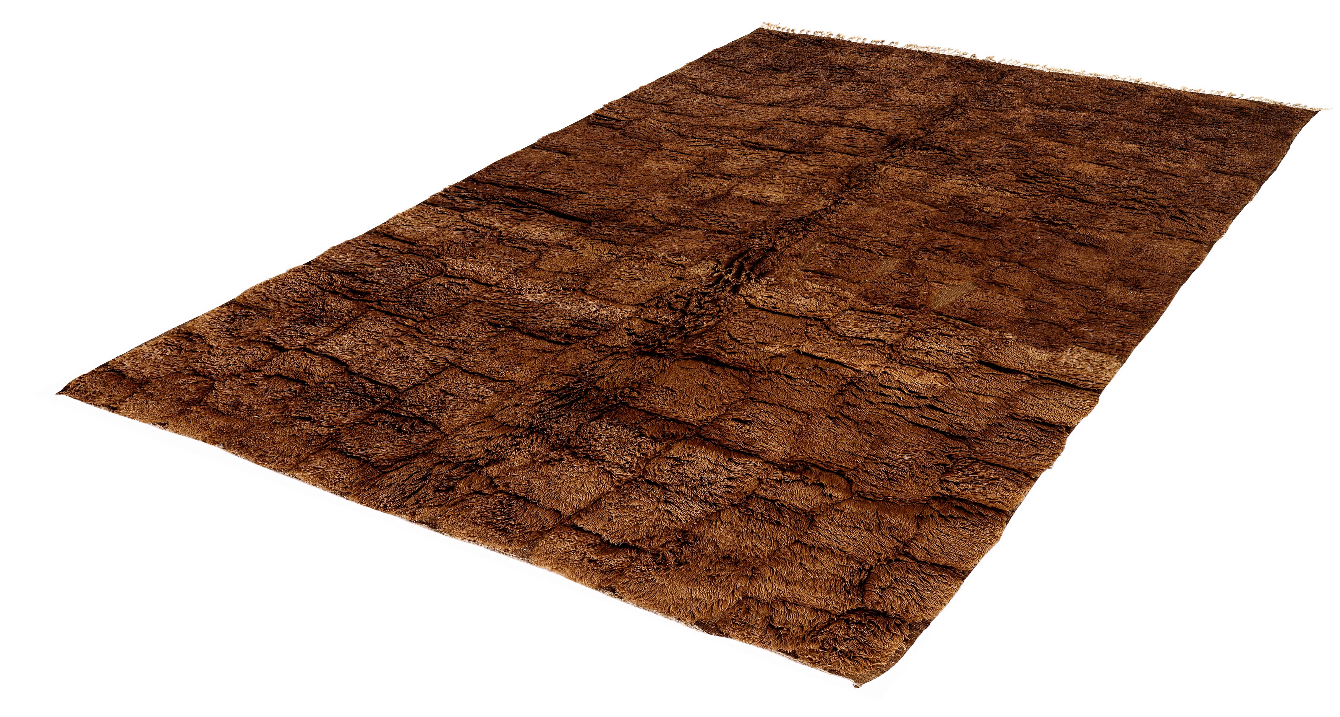 Marocain Tapis marocain contemporain fait main en laine marron terreux chaud en vente