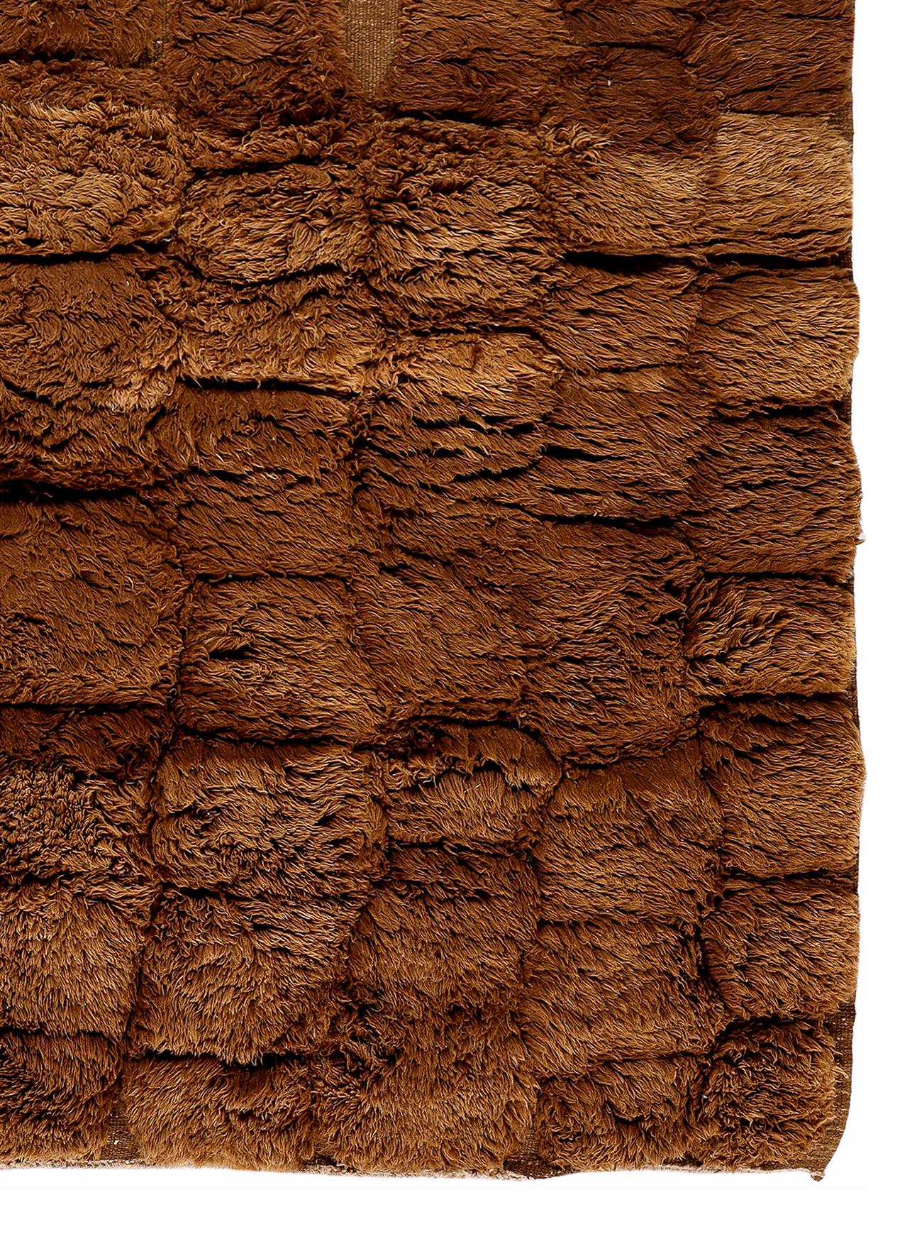 Tapis marocain contemporain fait main en laine marron terreux chaud Neuf - En vente à New York, NY