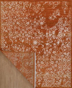 Handmade Contemporary Rug in Burnt Orange and Ivory with Distressed Traditional