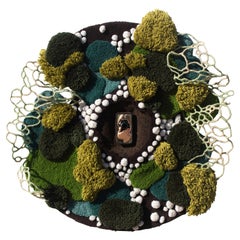 Handmade Contemporary Textile Artwork with black cork mirror frame by Ohxoja