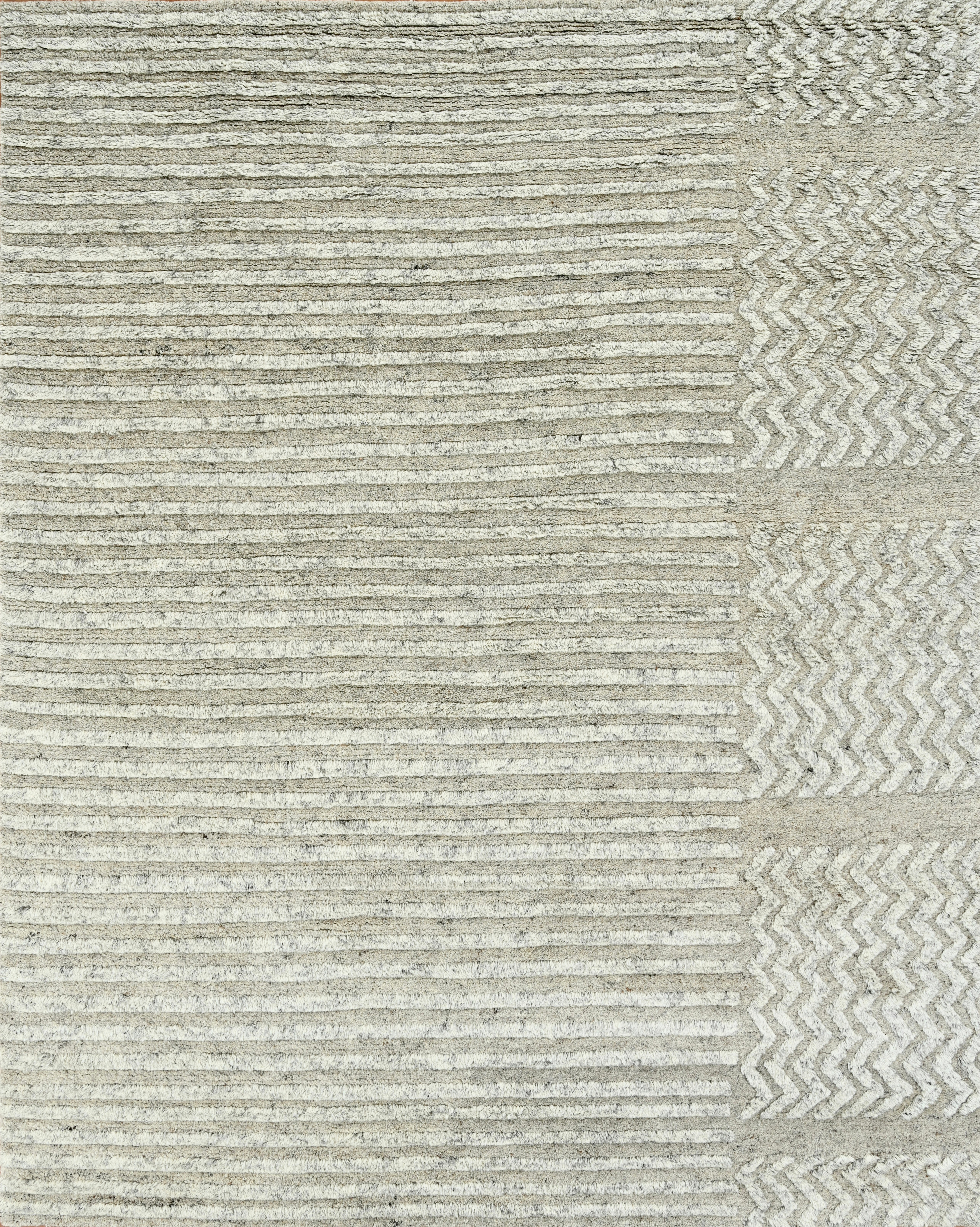 Handmade Contemporary Textured Wool Rug in Natural & Camel Minimal Linear Design