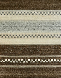 Handgefertigter, zeitgenössischer, von Stämmen inspirierter Wollteppich in natürlichem Elfenbein und Erdbraun