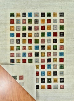 Handmade Contemporary Tribal Wool Rug in Ivory and Multicolor Geometric Design
