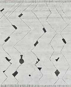 Handmade Contemporary Tribal Wool Rug in Ivory & Black Abstract Zig-Zag Motif